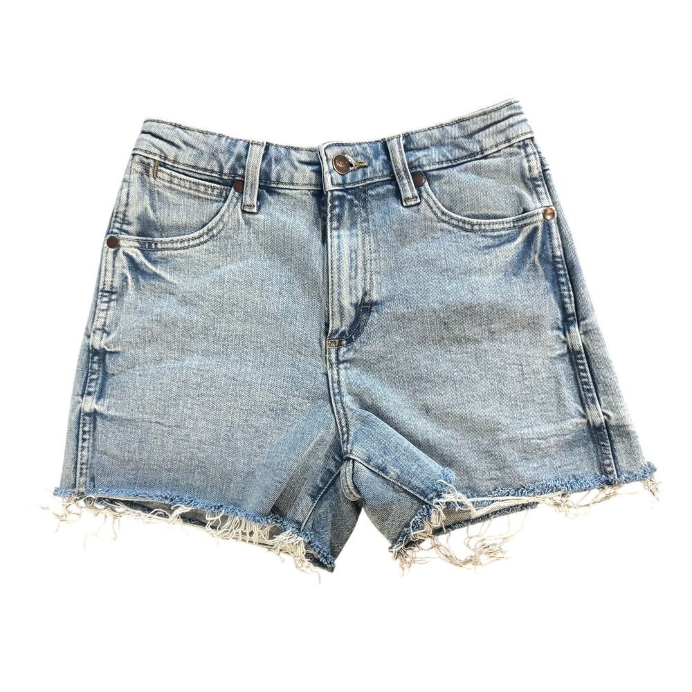 Wrangler Womens High Waisted Light Wash Denim Cut Off Shorts Frayed Hem